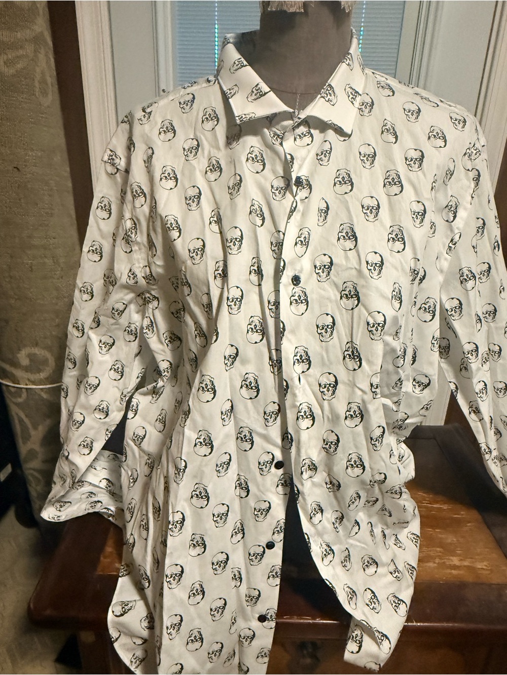 Philipp Plein White Button-Up Shirt with Black Skull Print